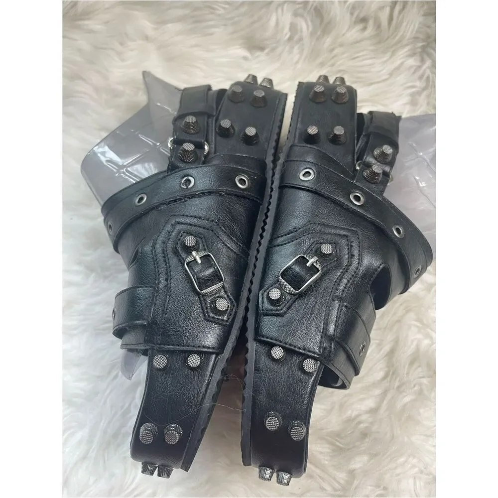 Vesta synthetic Black Studded Buckle Platform Sandals.Goth style SZ11.5